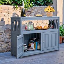 Wood Acacia Buffet Cabinet Sideboard With Storage, Double Door Wooden Coffee Bar Cabinet With Shelves For Patio Outdoor, Indoor - Grey - View 2