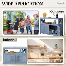 Wood Acacia Buffet Cabinet Sideboard With Storage, Double Door Wooden Coffee Bar Cabinet With Shelves For Patio Outdoor, Indoor - Grey - View 5