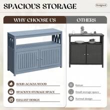 Wood Acacia Buffet Cabinet Sideboard With Storage, Double Door Wooden Coffee Bar Cabinet With Shelves For Patio Outdoor, Indoor - Grey - View 3