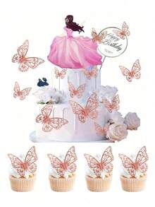 36pcs/12pcs Butterfly Cake Toppers, Simple Paper Cake Decorations For Birthday Party - Gold - View 5