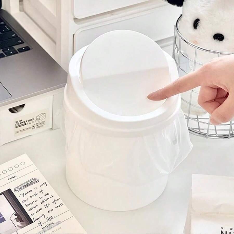 Desktop Trash Can, Plastic Swing Lid Waste Bin, Mini Garbage Trash Can