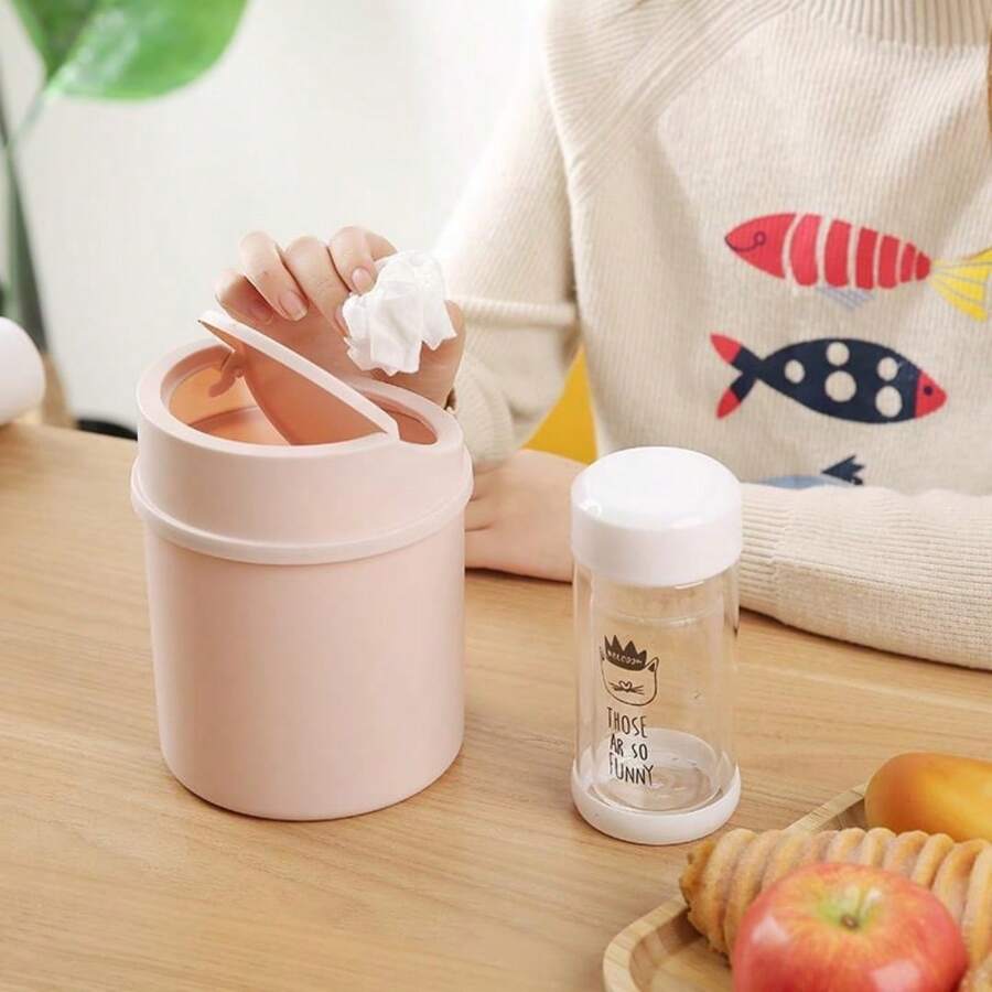 Desktop Trash Can, Plastic Swing Lid Waste Bin, Mini Garbage Trash Can