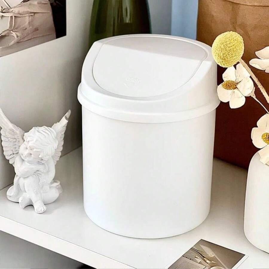 Desktop Trash Can, Plastic Swing Lid Waste Bin, Mini Garbage Trash Can