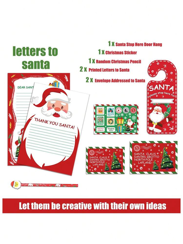 7PCS  Letter To Santa Kit, Letter To Santa Includes Letter, Envelopes, Door Hanger, Sticker Sheet And Pen - Red - View 3