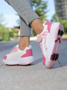 New Fashionable Kids/Children Leather Detachable Skateboard Shoes, Outdoor Lightweight Comfortable Inline Skate Casual Sports Sneakers For Boys And Girls - Pink - View 6