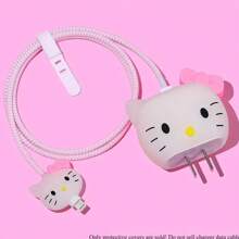 1Pc Sanrio Cute Hello Kitty Kuromi Silicone Charger Protective Case Kawaii Kitty Cat USB Cable Protector For Phone 14 13 12 11 Pro Max Fast Charging Cable Charger Head Cover