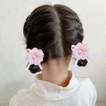 多件装粉色花朵发圈，布艺蝴蝶结发绳，甜美女孩发饰，可爱弹力发带，日常发饰 - 粉色 - 查看 5