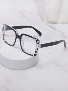1pc Square Rainbow Color Big Frame Women's Plano Glasses, Contrast Color Frame Daily Accessory - Clear - View 4
