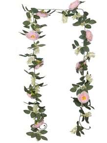 6.56ft Artificial Camellia Flower Garland With Leaves Silk Camellia Vine Decorations Hanging Faux Leaves Floral Greenery For Wedding Backdrop Wall Decor Garden Home Office Party - Pink - View 1