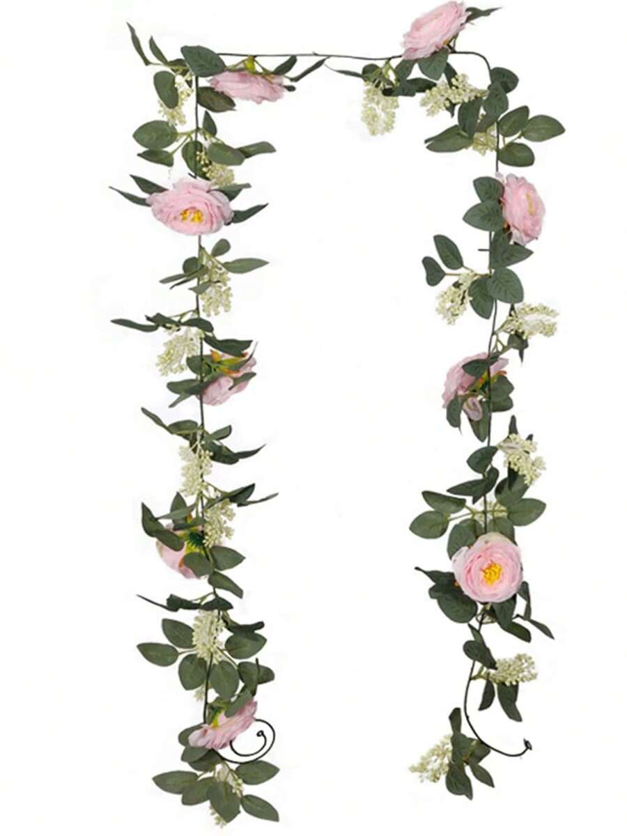 6.56ft Artificial Camellia Flower Garland With Leaves Silk Camellia Vine Decorations Hanging Faux Leaves Floral Greenery For Wedding Backdrop Wall Decor Garden Home Office Party - Pink - View 1