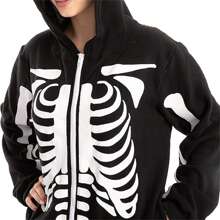 SYNCFUN Unisex Skeleton Jumpsuit Pajama Plush Skeleton Jumpsuit Zippered Halloween Hoody Pajama For Adult Sleepwear Costume