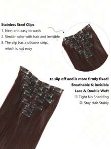 Extensiones de cabello con clip de 18~32 pulgadas, extensiones de cabello sintético de 7 piezas para mujeres, extensiones de cabello con clip de grosor, marrón oscuro - Dark Brown - Ver 4