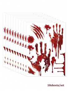 10pcs/8pcs/Set Halloween Horror Bloody Handprint & Footprint Wall Decals, Scary Blood Drip Self-Adhesive Stickers For Wall, Glass, Window Decor - Multicolor - View 15