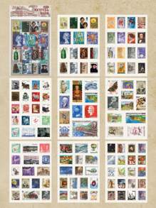 8张复古邮票贴纸透明防水PET贴纸相册DIY手工材料拼贴装饰贴纸手册必需品 - 彩色 - 查看 18