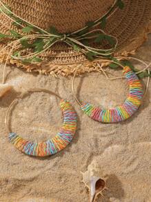 1 Pair Handmade Vintage Raffia Hoop Earrings, Oversized 9.5cm Geometric Circle Earrings, Suitable For Women Everyday And Holiday Wear - Earrings - View 18