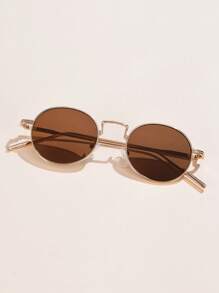 1pc Women's Metal Round Small Frame Elegant Vintage Fashion Luxury Casual Fashion Glasses, Suitable For Everyday, Vacation And Travel Wear Halloween For Summer Beach Vacation,Outdoor,Travel - Coffee Brown - View 3