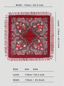 1 件女士涤纶花卉印花波西米亚风格方形围巾带流苏，多用途时尚头巾和披肩配饰女士情人节情人 - 黑色 - 查看 4