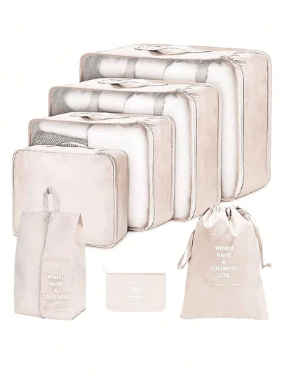 7 Pcs Premium Textured Solid Colour Travel Organizer Monogrammed Clothes Storage Bag, Travel Organizer Sets, Packing Cube Sets, Luggage Storage Bag Sets School Supplies College Dorm Essentials Student Room Decorations For Lipstick, Brush, Skincare, Mobile Phone, Coin, Small Items, For Home, Gift, Vacation And Festival Halloween Christmas Multifunctional Use, Boho Vibes