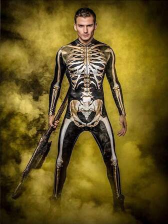 Ny digitaltryckt cosplay-kostym för män, åtsittande långärmad jumpsuit, för Halloween