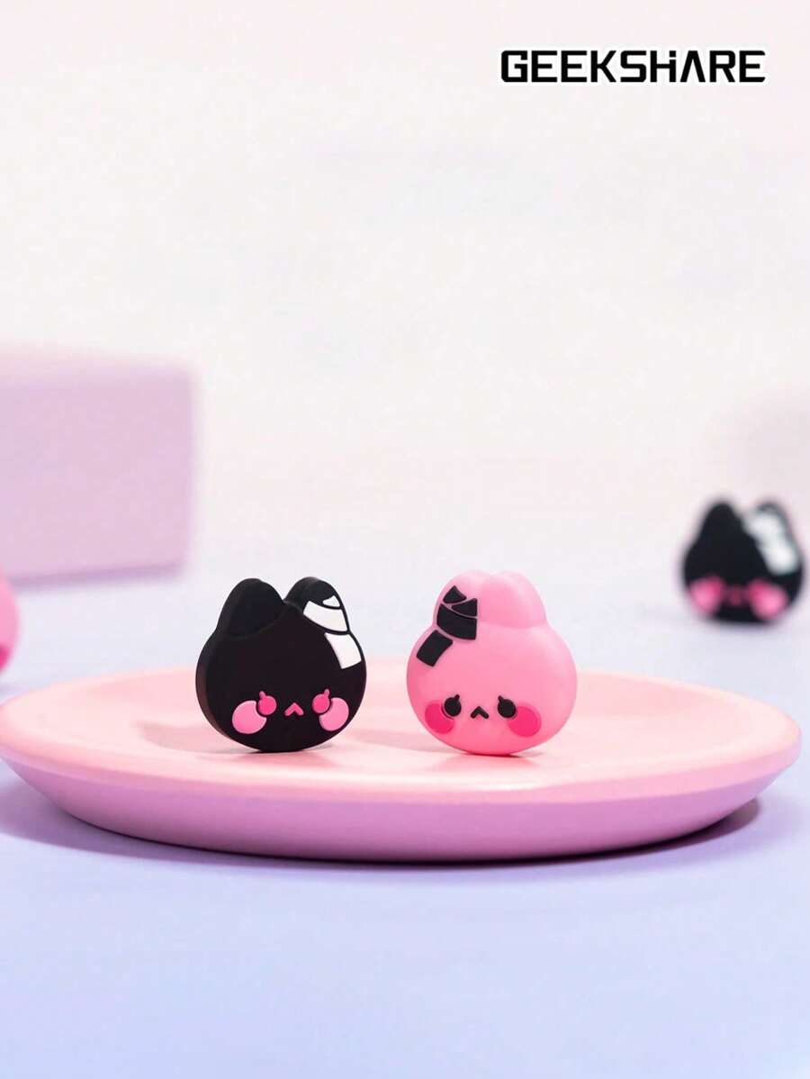 GeekShare 4 Stücke süße Hase & Katze Knopfkappen kompatibel mit Switch/OLED/Switch Lite - Rosa und Schwarz - Übersicht 1