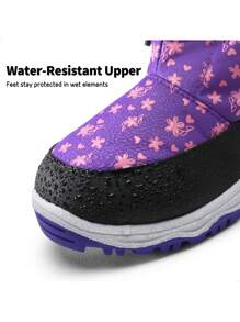 Boys Girls Snow Boots Mid Calf Winter  Warm Lined Slip Resistant  Waterproof For Kid Ski And Make A Snowman,Christmas Gifts - 紫羅蘭色 - 查看 8