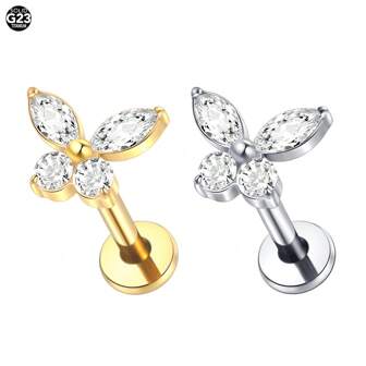 SWANJO 1pc Titanium CZ Heart Stud Earring Piercing Flat Back Tragus Helix Piercing Body Jewelry