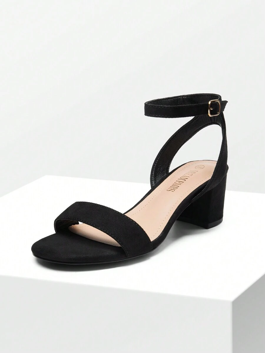 Women Chunky Low Heeled Summer Sandals, Elegant Ankle Strap Open Toe Heeled Sandals - 黑色 - 查看 1