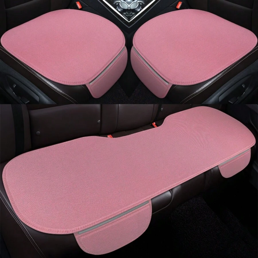 3-Piece Set Linen Car Seat Cushion Cover, All-Season Breathable Anti-Slip Front 2pcs + Rear 1pc Long Pad - View 1