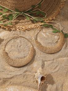 1 Pair Handmade Vintage Raffia Hoop Earrings, Oversized 9.5cm Geometric Circle Earrings, Suitable For Women Everyday And Holiday Wear - Earrings - View 15