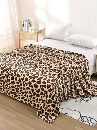 1pc Leopard Print Fleece Blanket, Soft & Warm Plush Throw For Travel, Couch, Bedroom, Dorm, Home Decor