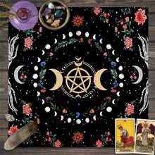 1 pieza Mantel de tarot con flor de luna, decoración de triple luna para altar de brujería y astrología - Multicolor - Ver 4
