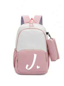 2 buc/Set Rucsac drăguț pentru studenți, rucsac simplu cu fermoar de capacitate mare, rucsac și geantă de papetărie, cu litere albe în formă de inimă A-Z, rucsac înapoi la școală, geantă de umăr de mare capacitate, echipat cu geantă de papetărie de aceeași culoare, rucsac pentru computer la modă și casual asortat pentru campus , Rucsac de damă, Rucsac de călătorie, Vacanță de călătorie, Sport în aer liber, Școală de fete, Studentă de fete, Cadou pentru fiica iubită, Cadou pentru întoarcerea la școală, Potrivit pentru uz școlar