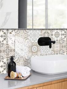 10 stuks Bloemenpatroon Bedrukt PVC Kunstkeramische Tegels Huisdecoratie Muurstickers, DIY Mozaïek Zelfklevend Behang, Waterdicht, Vuilafstotend, Decoratief Voor Keuken, Badkamer, Woonkamer, Slaapkamer, TV Achtergrond, Renovatie Stickers Peel Wandpanelen, Behang, Behang, Lente Decoratie Artikelen Verfris Uw Huis, Rama Decoratie Stickers