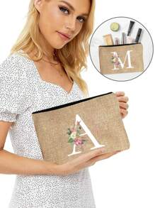 1 túi đựng mỹ phẩm in chữ cái A-Z, quà tặng cho bé gái, túi đựng đồ in họa tiết chữ cái tối giản phong cách retro dễ thương, túi trang điểm, túi đựng đồ nhỏ, túi đựng đồ vệ sinh cá nhân, ví cầm tay, túi đựng đồ gấp gọn nhẹ, túi mua sắm tối giản, ví cầm tay quà tặng giáo viên, túi đựng đồ cho y tá/bác sĩ/giáo viên, thích hợp để đựng đồ trang điểm cá nhân khi đi du lịch, túi đựng mỹ phẩm, túi đựng đồ trang điểm. - Màu Khaki - Xem 5