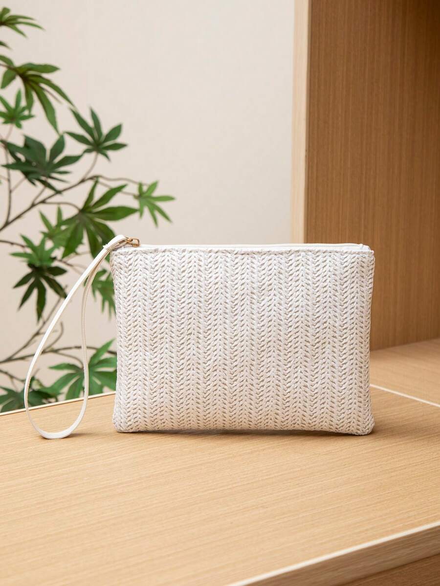 White Straw Clutch Wallet For Women - White - View 1