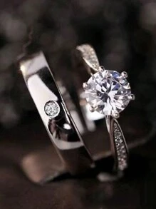 1pair/1pc High Quality Certified Love Couples Wedding Ring Set, Wedding Rings - Multicolor - View 1