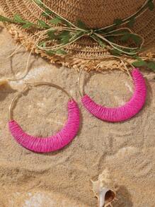 1 Pair Handmade Vintage Raffia Hoop Earrings, Oversized 9.5cm Geometric Circle Earrings, Suitable For Women Everyday And Holiday Wear - Earrings - View 3
