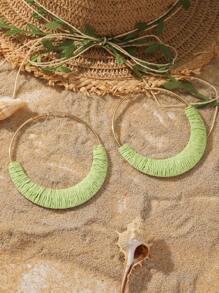 1 Pair Handmade Vintage Raffia Hoop Earrings, Oversized 9.5cm Geometric Circle Earrings, Suitable For Women Everyday And Holiday Wear - Earrings - View 6