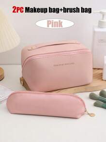 1pc White Pu Cosmetic Bag, Women's Large Capacity Portable Makeup Organizer With Multifunctional Hand-Held Toiletries Bag For Travel Storage Bag,Makeup Bag,Cosmetic Bag,Vacation Organizer,Large Capacity Makeup Organizer Makeup Case, For Lipstick, Brush, Skincare, Mobile Phone, Coin, Small Items, For Home,Gift,Vacation And Festival Halloween Christmas Multifunctional Use,Boho Vibes,For Holiday Beach, Bathroom Collection, Bedroom Collection, Large Capacity