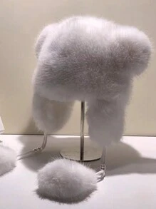 1 pièce Chapeau de trappeur vintage élégant mignon décontracté bohème en couleur unie en polyester moelleux et épissé. Chapeau seau chaud, coupe-vent à cordon pour l'automne et l'hiver, Halloween