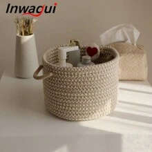 Inwagui 加厚床头零食收纳篮 简约文艺化妆品杂物收纳篮 桌面钥匙收纳篮 编织线篮