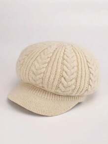 1pc Thickened Knitted Cable Pattern Beret Hat, Warm Winter Cap - Multicolor - View 8
