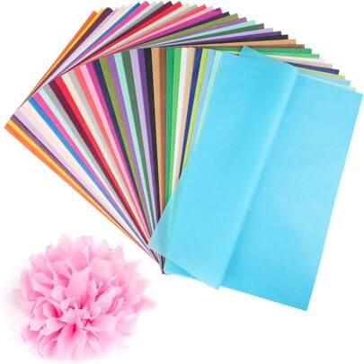 400 Blatt Geschenkpapier, rosa, farbiges Bastelpapier zum Erstellen von Pompoms, Papierblumen, Basteln, Dekorieren (20 Farben) -Zufällige Farbe, Schulanfang, Valentinstag
