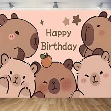 1 pieza Tela de fondo de fotografía para el 1er cumpleaños con temática de capibara de dibujos animados - Multicolor - Ver 1