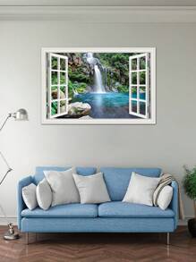可移除壁画 即剥即贴 瀑布窗景 3D 墙贴 乙烯基壁纸 浴室装饰 家居装饰艺术 2 种尺寸、贴纸、墙贴花、家居装饰乙烯基贴花、春季装饰品 让您的家焕然一新、Rama 装饰贴纸