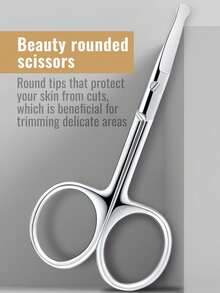 圆头美容剪刀，鼻毛修剪器，优质不锈钢，锋利耐用，防锈材料，适合修剪婴儿指甲， - 銀色 - 查看 3