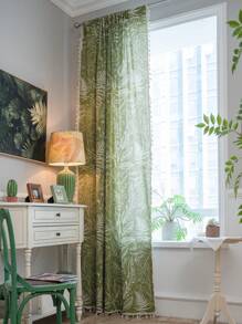 Bubaba 1 件绿色枫叶印花遮光窗帘,波西米亚风农舍风格米色流苏装饰窗帘,适合节日庆典、客厅、卧室、厨房、餐厅,四季皆宜 - 綠色 - 查看 7