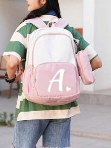2 buc/Set Rucsac drăguț pentru studenți, rucsac simplu cu fermoar de capacitate mare, rucsac și geantă de papetărie, cu litere albe în formă de inimă A-Z, rucsac înapoi la școală, geantă de umăr de mare capacitate, echipat cu geantă de papetărie de aceeași culoare, rucsac pentru computer la modă și casual asortat pentru campus , Rucsac de damă, Rucsac de călătorie, Vacanță de călătorie, Sport în aer liber, Școală de fete, Studentă de fete, Cadou pentru fiica iubită, Cadou pentru întoarcerea la școală, Potrivit pentru uz școlar