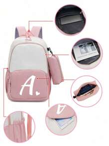 2 buc/Set Rucsac drăguț pentru studenți, rucsac simplu cu fermoar de capacitate mare, rucsac și geantă de papetărie, cu litere albe în formă de inimă A-Z, rucsac înapoi la școală, geantă de umăr de mare capacitate, echipat cu geantă de papetărie de aceeași culoare, rucsac pentru computer la modă și casual asortat pentru campus , Rucsac de damă, Rucsac de călătorie, Vacanță de călătorie, Sport în aer liber, Școală de fete, Studentă de fete, Cadou pentru fiica iubită, Cadou pentru întoarcerea la școală, Potrivit pentru uz școlar