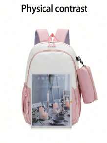 2 buc/Set Rucsac drăguț pentru studenți, rucsac simplu cu fermoar de capacitate mare, rucsac și geantă de papetărie, cu litere albe în formă de inimă A-Z, rucsac înapoi la școală, geantă de umăr de mare capacitate, echipat cu geantă de papetărie de aceeași culoare, rucsac pentru computer la modă și casual asortat pentru campus , Rucsac de damă, Rucsac de călătorie, Vacanță de călătorie, Sport în aer liber, Școală de fete, Studentă de fete, Cadou pentru fiica iubită, Cadou pentru întoarcerea la școală, Potrivit pentru uz școlar